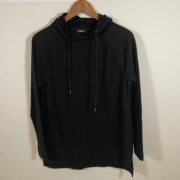 Chaps Tops - Women’s CHAPS Black Thermal Waffle Knit Hooded Long Sleeve, Size M